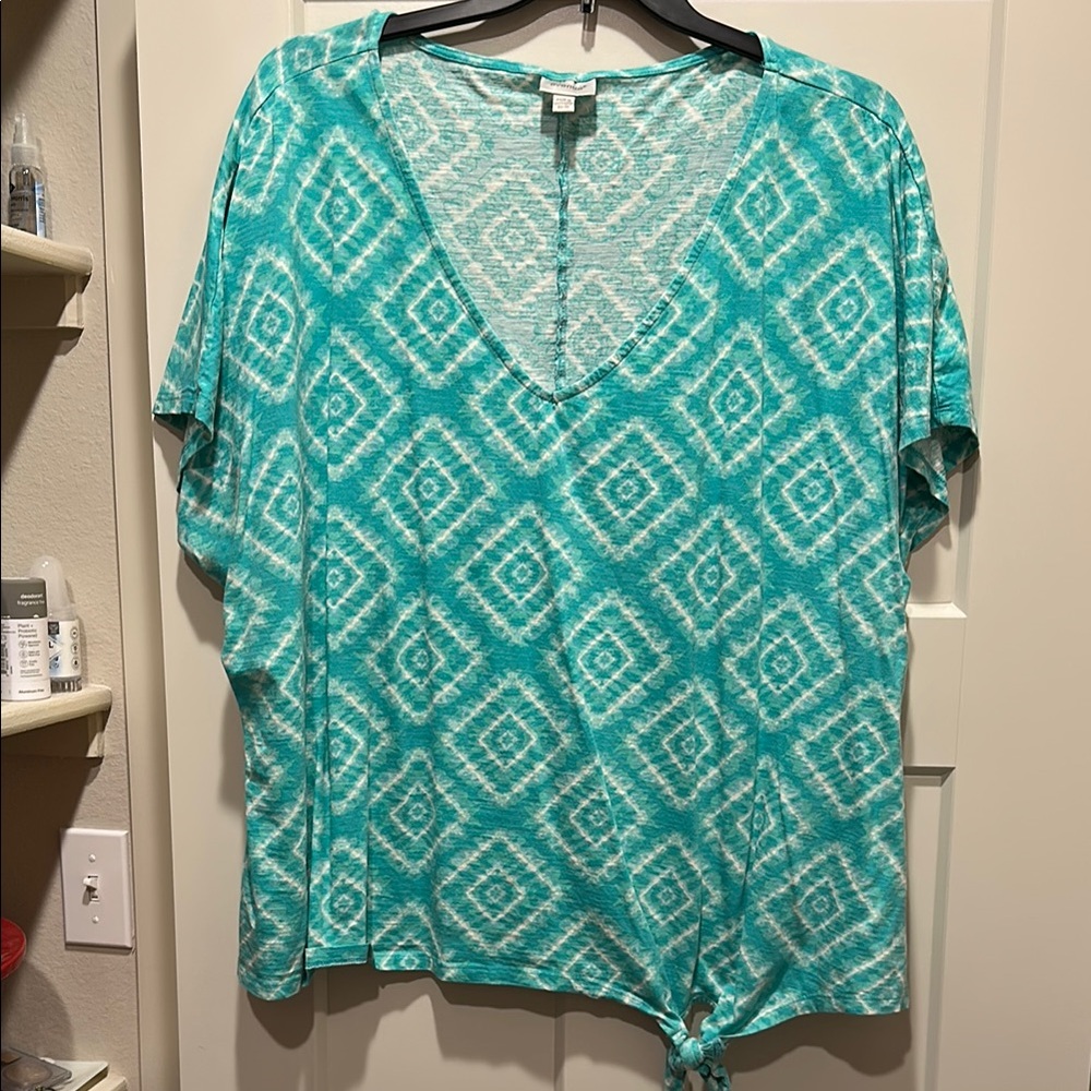Teal Patterned Women's Top